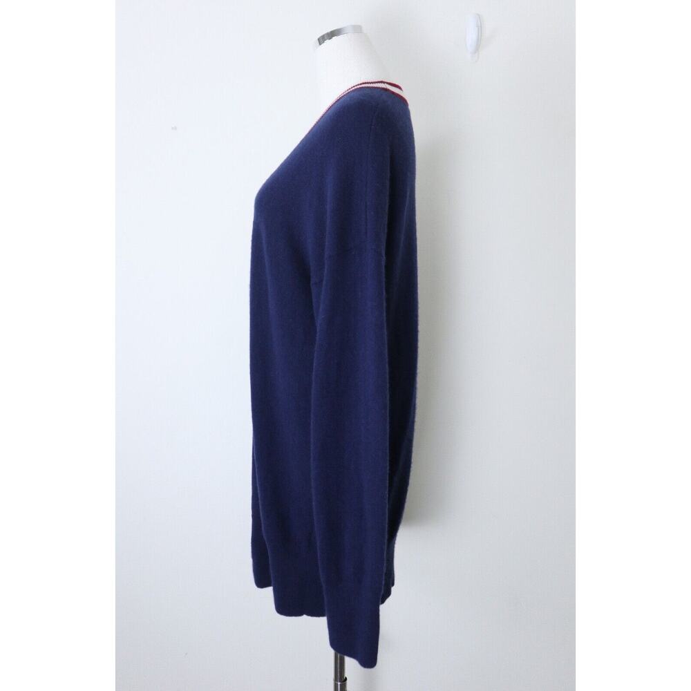 Equipment Size L Cashmere Cardigan Sweater Button Front Navy Red White Stripe - Picture 7 of 12